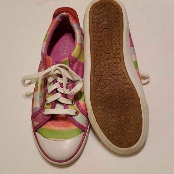 COACH BARRETT multi-colored striped lace up sneaker size 6B - Picture 4 of 9